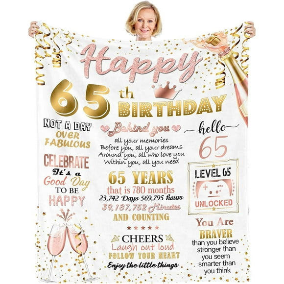 LHSHID 65th Birthday Gifts for Women 65th Birthday Decorations for Women Best Gifts for 65 Year Old Woman 65th Birthday Gift Ideas 65th Birthday Blanket for Wife Mom Sister Friends 60"x80"
