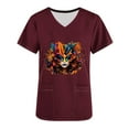 thumbnail image 5 of REORIAFEE Mardi Gras Shirts Women Short Sleeve Mask Prints TShirts Round Neck Carnival Fancy Tees Theme Party Fashions Tops Loose Blouse Wine S, 5 of 5