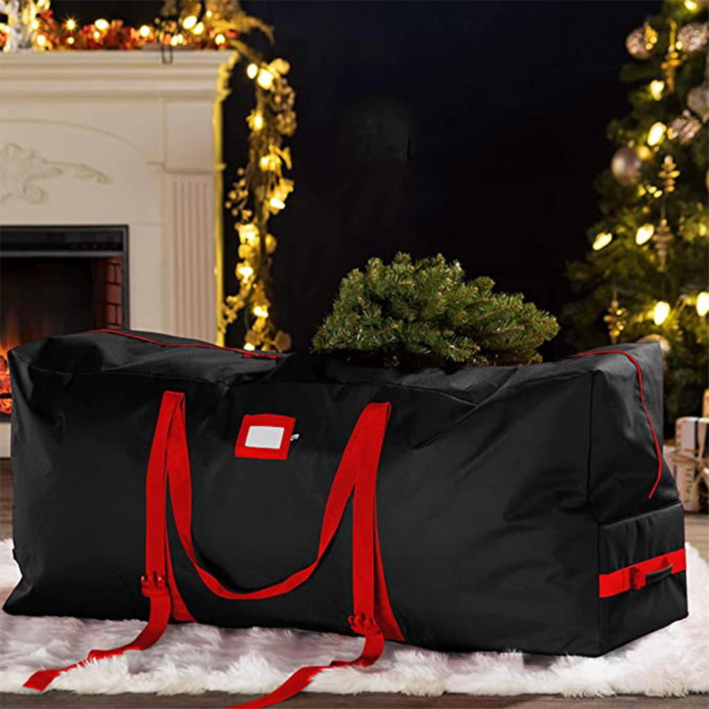 Premium Rolling Tree Storage Bag Container, Water 600D Oxford, Durable Tear Duffle Bag for Disassembled Trees, Christmas Holiday black