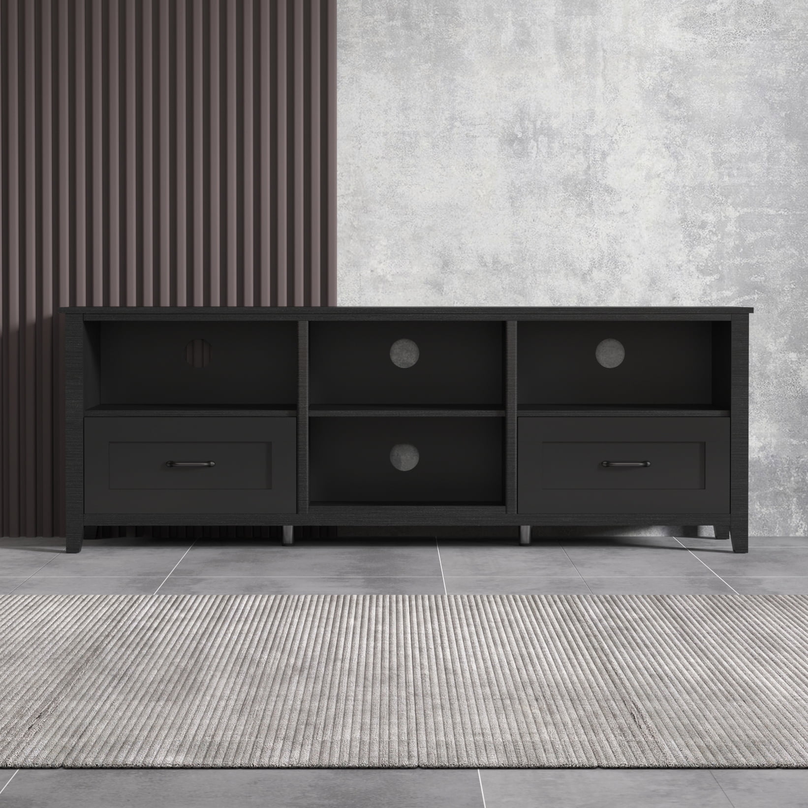Resenkos 70" Black TV Stand Entertainment Center for TVs Up to 80" with 2 Drawers and Open Storage Resenkos 70" Black TV Stand Entertainment Center for TVs Up to 80" with 2 Drawers and Open Storage