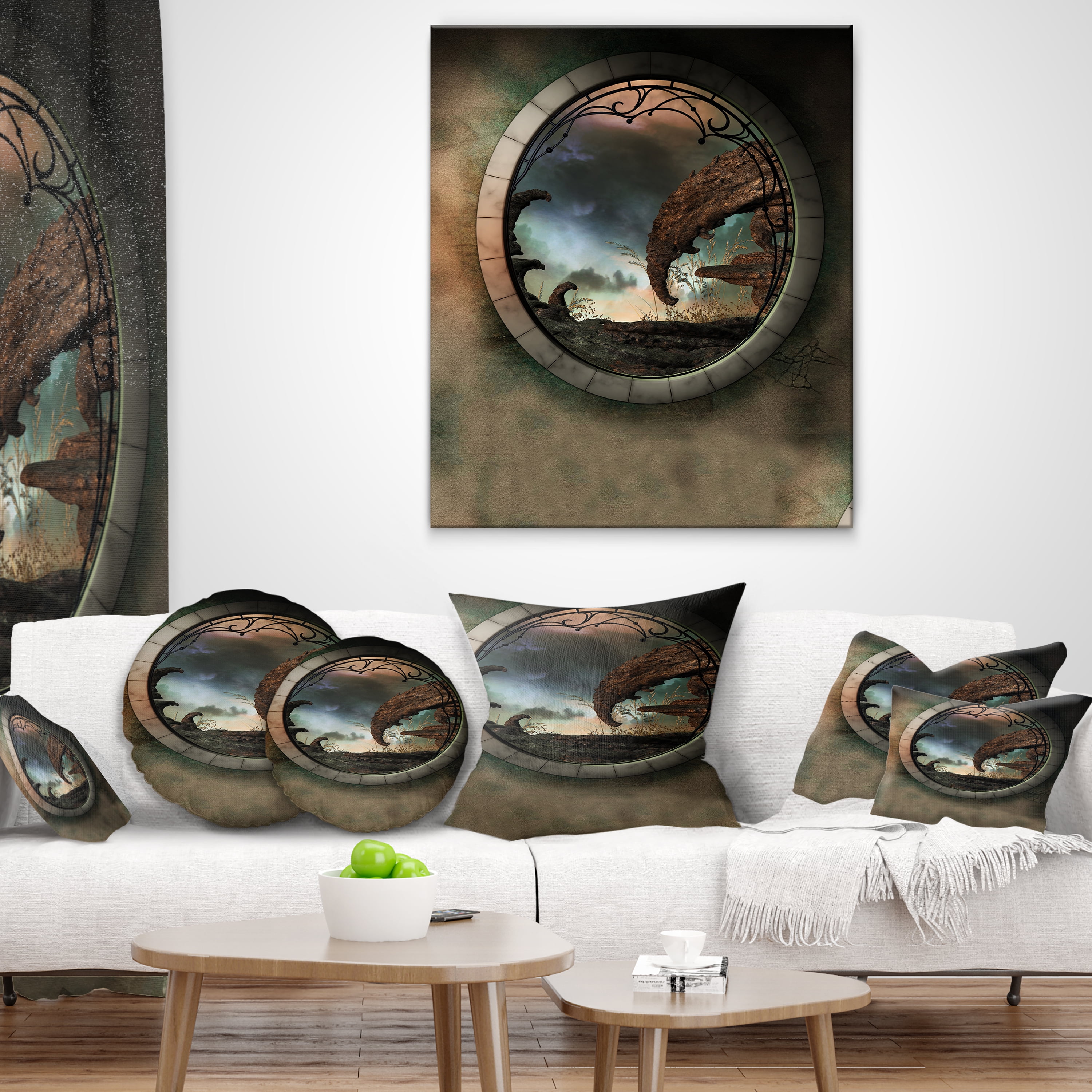 Designart Blue Fantasy Landscape with Frame - Photography Throw Pillow - 12x20