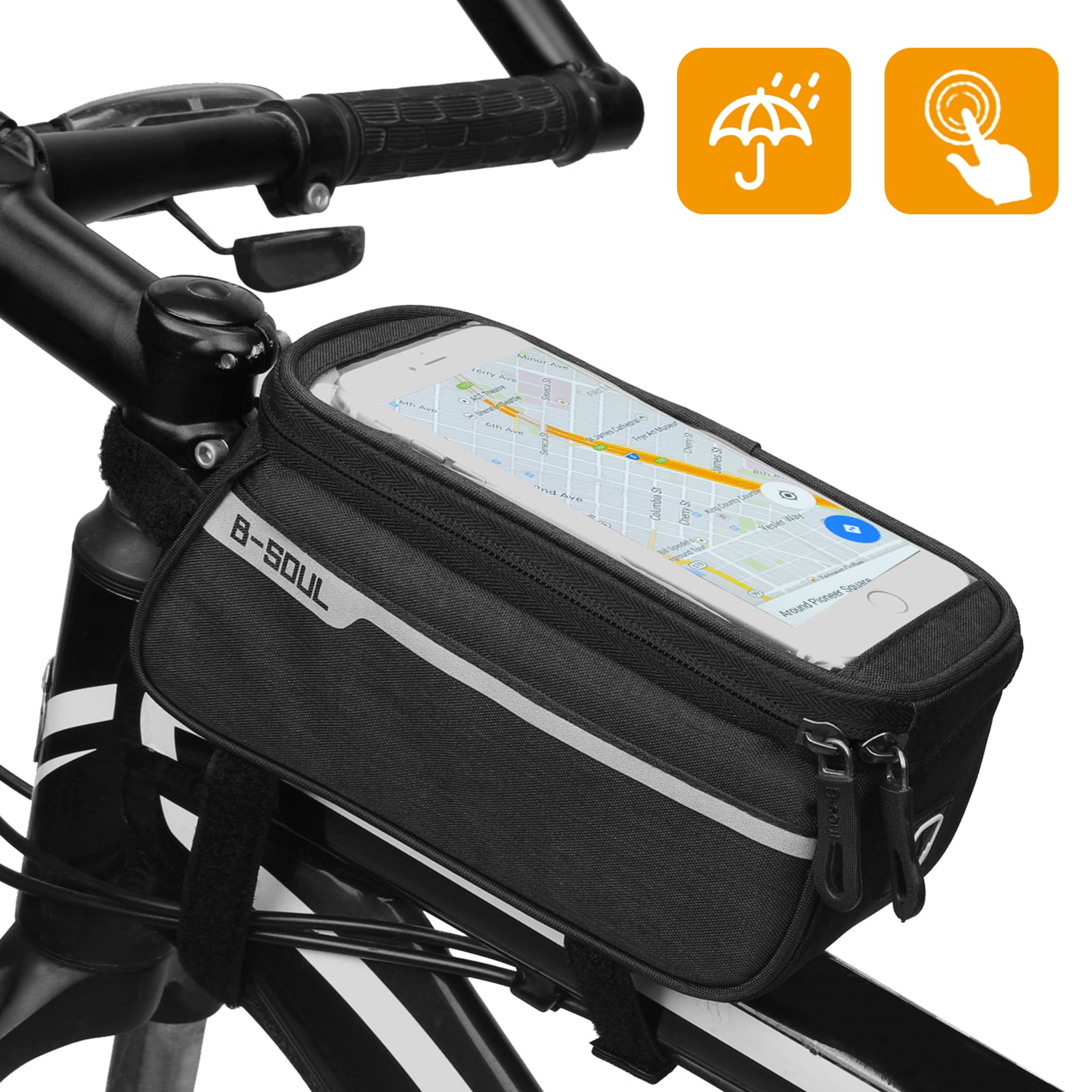 ZHIXIE Bike Frame Bag Cycling Frame Pannier Mobile Phone Holde Waterproof Resistant Cycling Front Tube Frame Pannier Mountain MTB City Road Bicycle Crossbar Bag Pouch Holder for Smartphone