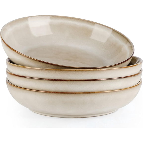 AmorArc 8.5'' Large Pasta Bowls, 36oz Ceramic Salad Serving Bowls Set of 4 for Kitchen, Wide Stoneware Bowls for Pasta,Salad,Fruit,Bread, Microwave Safe, Cappuccino
