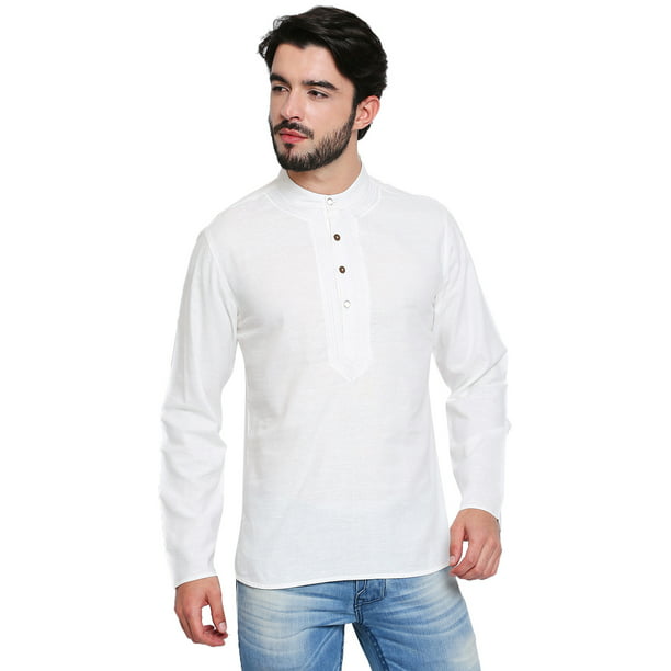 Shatranj Men's Banded Collar Shirt-Length Classic Kurta Tunic With ...
