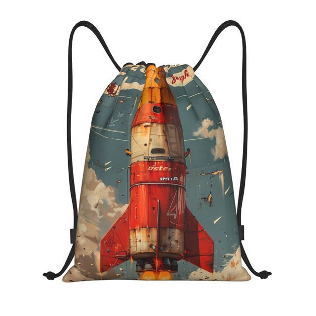 Xecao Rusty Rocket Launch Pattern Sports Drawstring Backpack - String Swim Gym Bag with Wet Proof Pocket for Women&Men-Medium