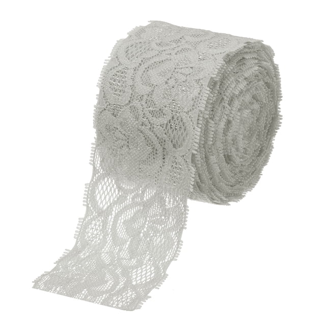 Unique Bargains Lace Trim 10 Yards 2 Inch Flower Elastic Lace Ribbons for Package Decoration Wedding Headbands Light Gray