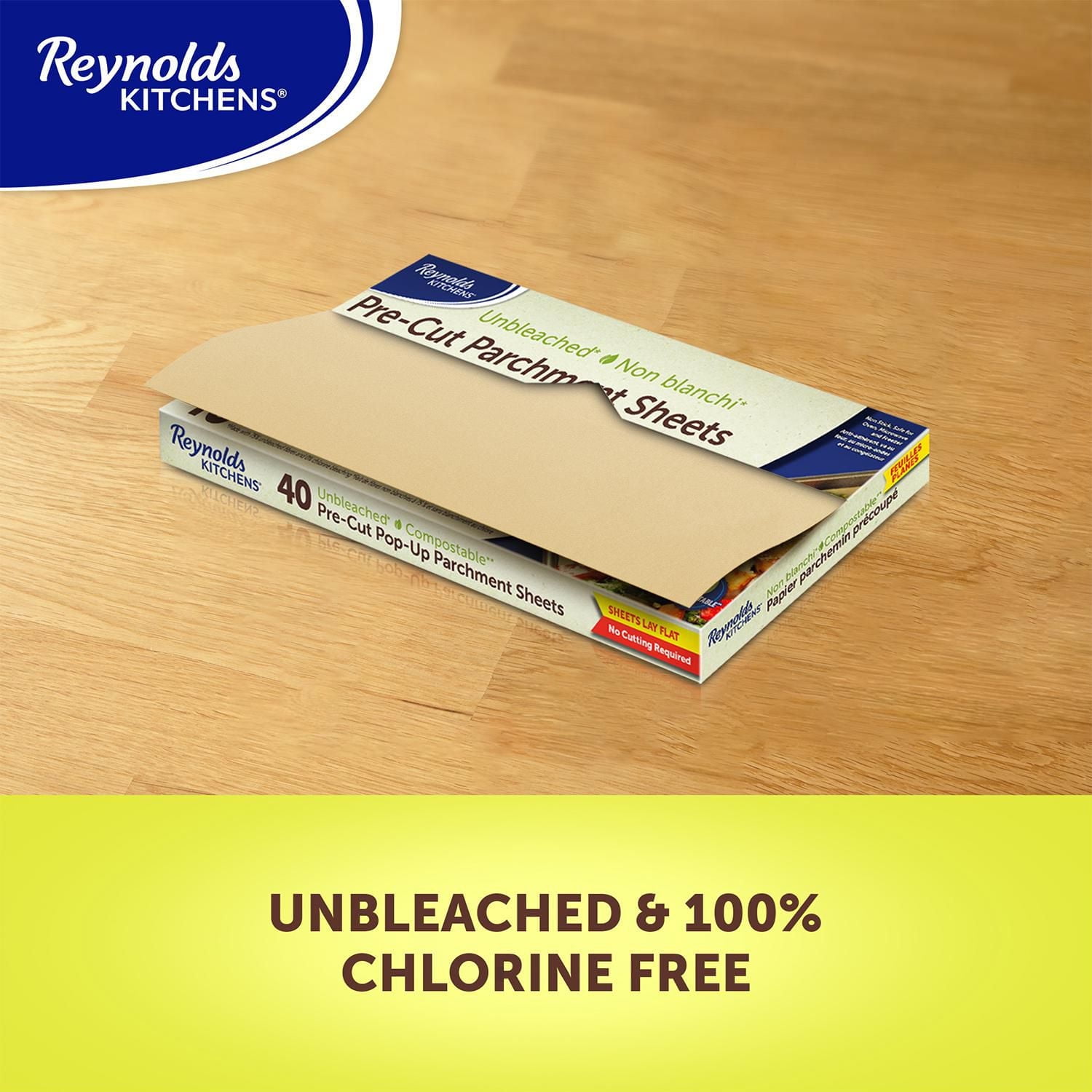 Reynolds Kitchens Pre Cut Parchment Sheets 40ct, Unbleached Compostable Parchment Paper, 40-count, 11x12 in