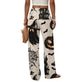 thumbnail image 6 of Halloween Wide Leg Pants for Women, Button Closure Trousers with Gradient Pumpkin & Bat Print, High Waist Loose Fit Streetwear Bottoms with Pockets, 1 Pc Black L, 6 of 6