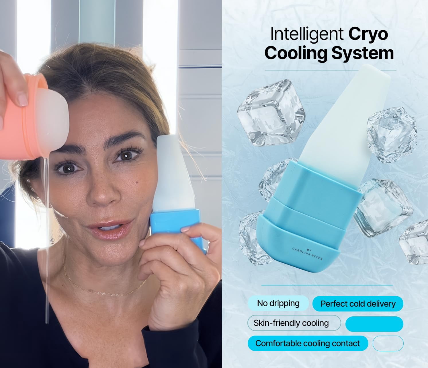 Ice Face Roller Reusable Silicone Cooling Facial Ice Roller for Face and Neck, Skincare Routine Tool for De-Puff Look, Smooth Glide Massager