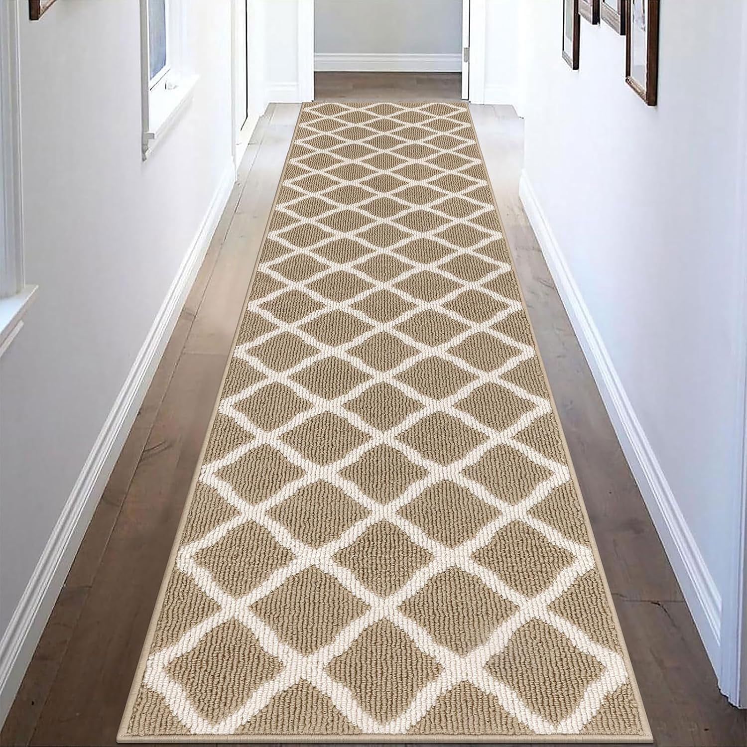 Extra Long Hallway Runner Rugs 2x10 ft Indoor Washable Rug Runner Non Slip Rubber Backing Resist Dirt Kitchen Runner Rug Hall Entryway Carpet Runners, Beige