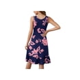 thumbnail image 4 of Asklazy Women's Round Neck Summer Sundresses Casual Pleated Ruffle Hem Knee Length Sleeveless Tank Dress with Pockets,US Size,L,JY Navy Blue Rose, 4 of 10