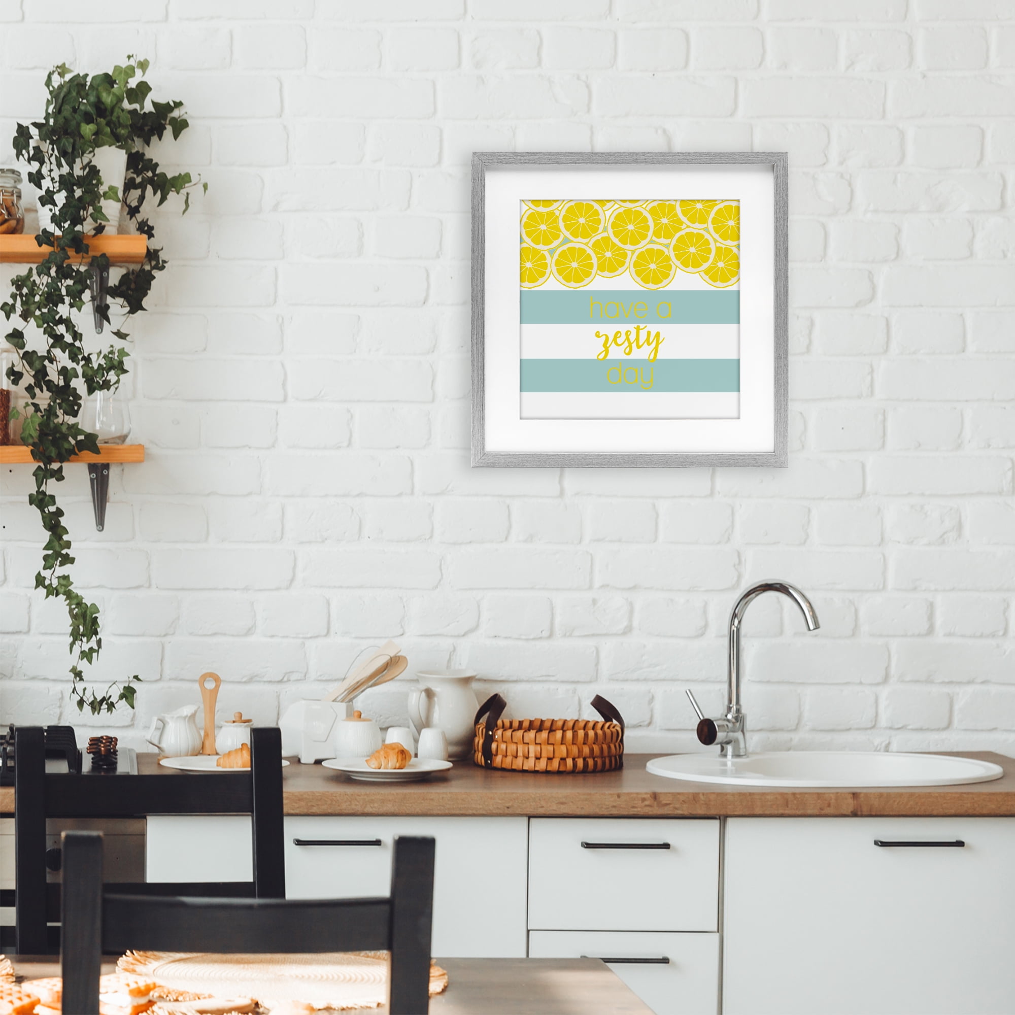 Stupell Industries Zesty Citrus with Stripes Gray Framed Print Under Glass, design by Anna Quach