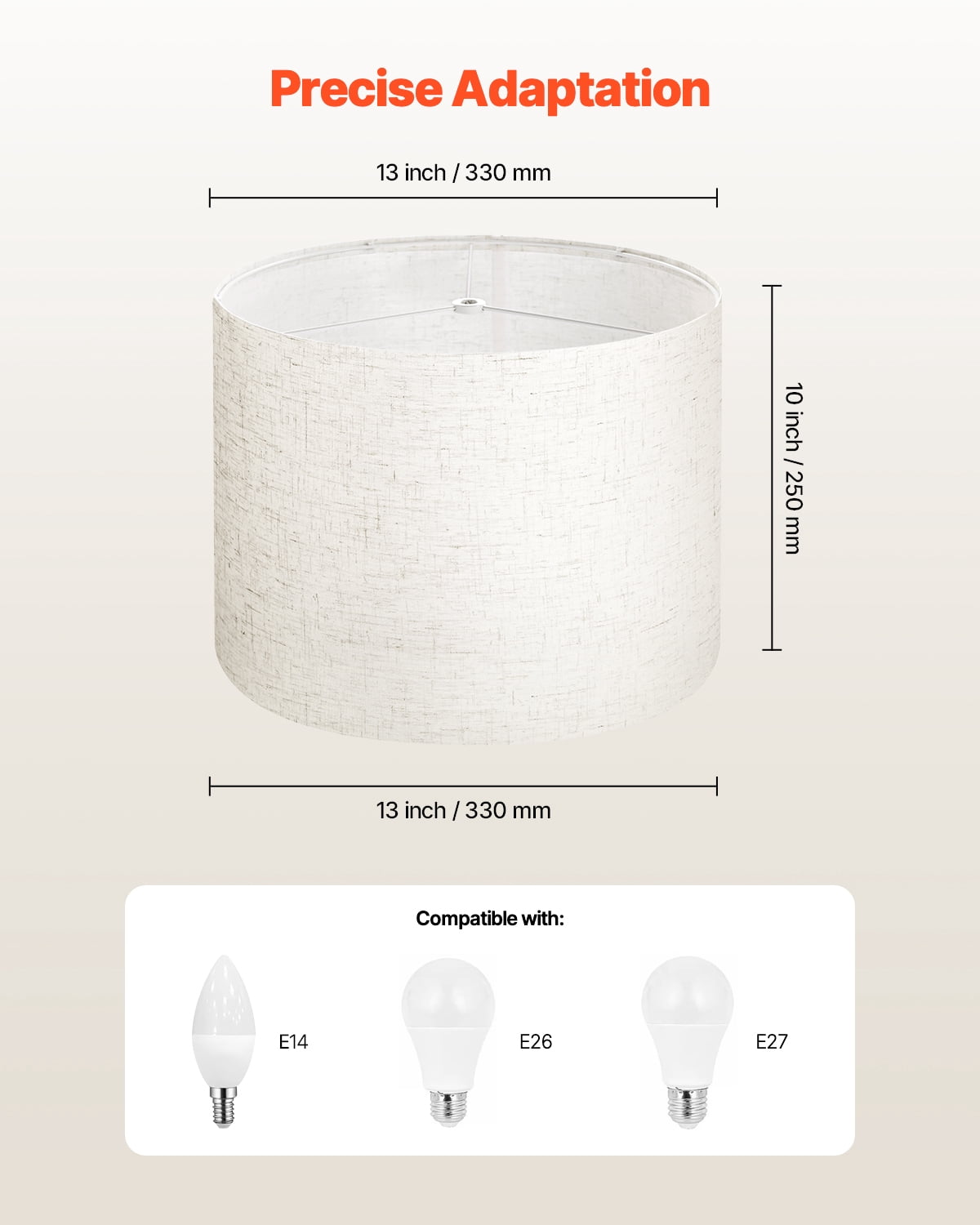 VEVOR Drum Lamp Shade, 13 in Top x 13 in Bottom x 10 in High, Medium Drum Linen Lampshade, Replacement Lamp Shade for Table Lamps Floor Lamps Pendant Lights, Easy Assembly Required (Light Linen)