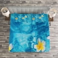 thumbnail image 3 of Ambesonne Tropical Quilted Bedspread Set 3 Pcs, Frangipani Flower Aqua, King Size, Aqua Yellow White, 3 of 3