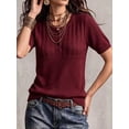 thumbnail image 4 of Women's Henley Knit Top Short Sleeve Button Down Ribbed Sweater, 4 of 6