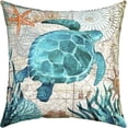 thumbnail image 2 of Pack of 4 Vintage Whale Decorative Throw Pillow Covers, Soft Sea Turtle Square Cushion Case Set for Couch Sofa Bedroom Living Room,Retro Seahorse Octopus Pillow Cases Pillowcases, 18x18 Inches, 2 of 4