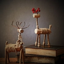 PAMINGONO 1Pcs Reindeer Decor Figurines Khaki Wood Male Deer Christmas Decoration 13x6x27cm