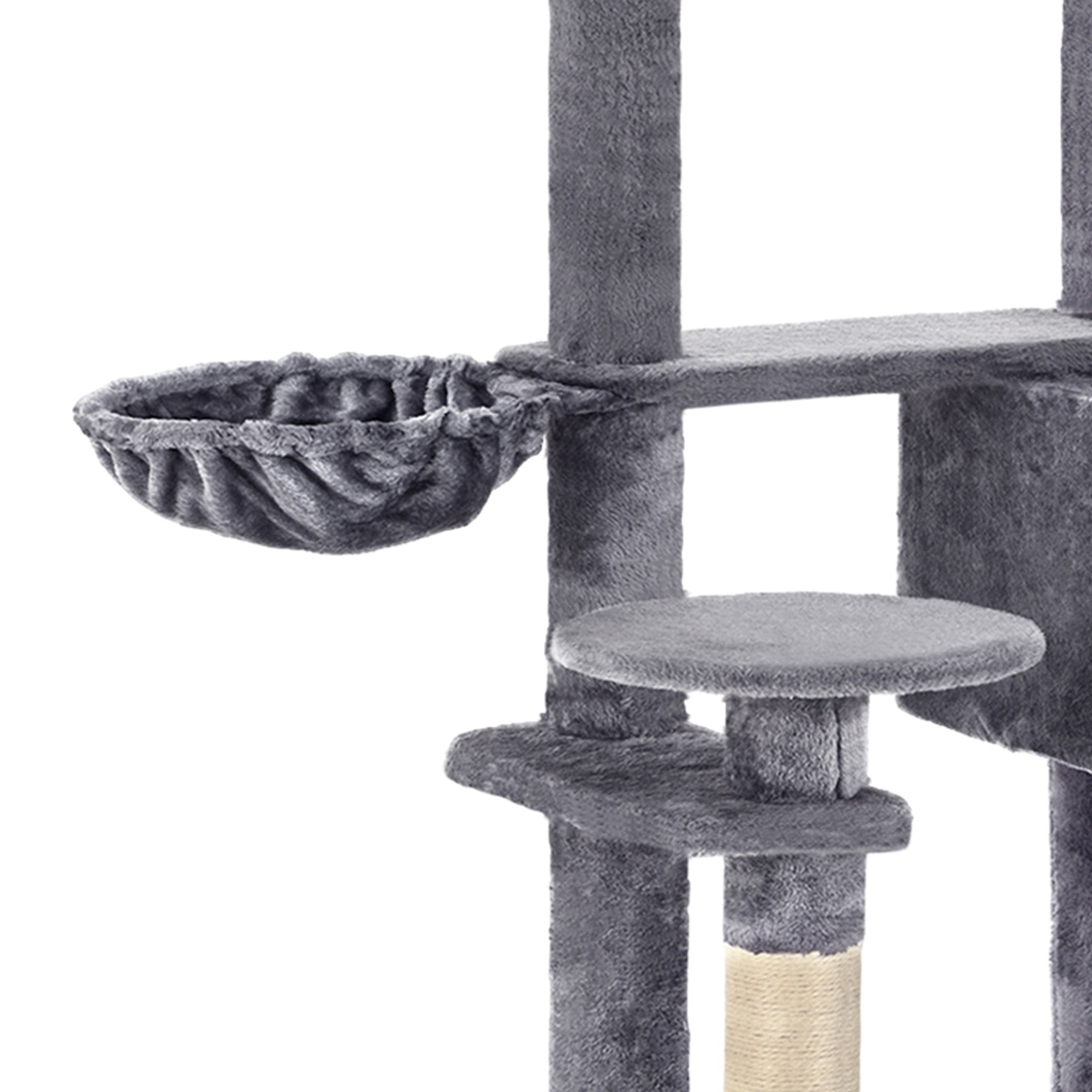 Uforic 70" Cat Tree Condo Multi-Level Tower with  Scratching Posts &Cozy Basket for Indoor  Cats, Light Gray
