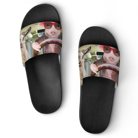 

GZHJMY Stylish Slides for Women Men Pig in Sunglasses Carries in A Car Soft Flexible Slip-on Sandals Slippers
