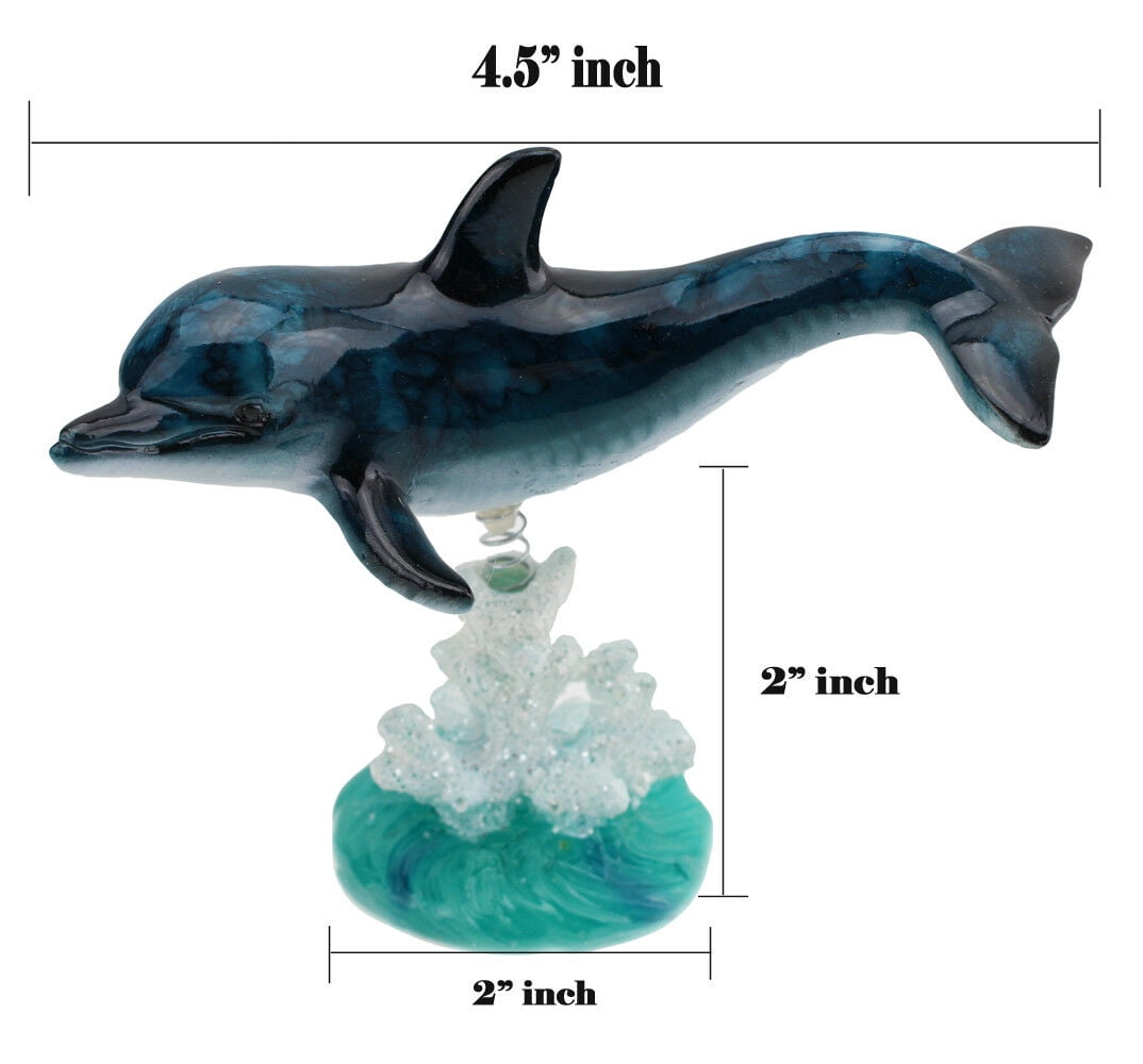 Dolphin On Glazed White Blue Coral Base Statue ~ Wiggles Jiggles Decor G16622