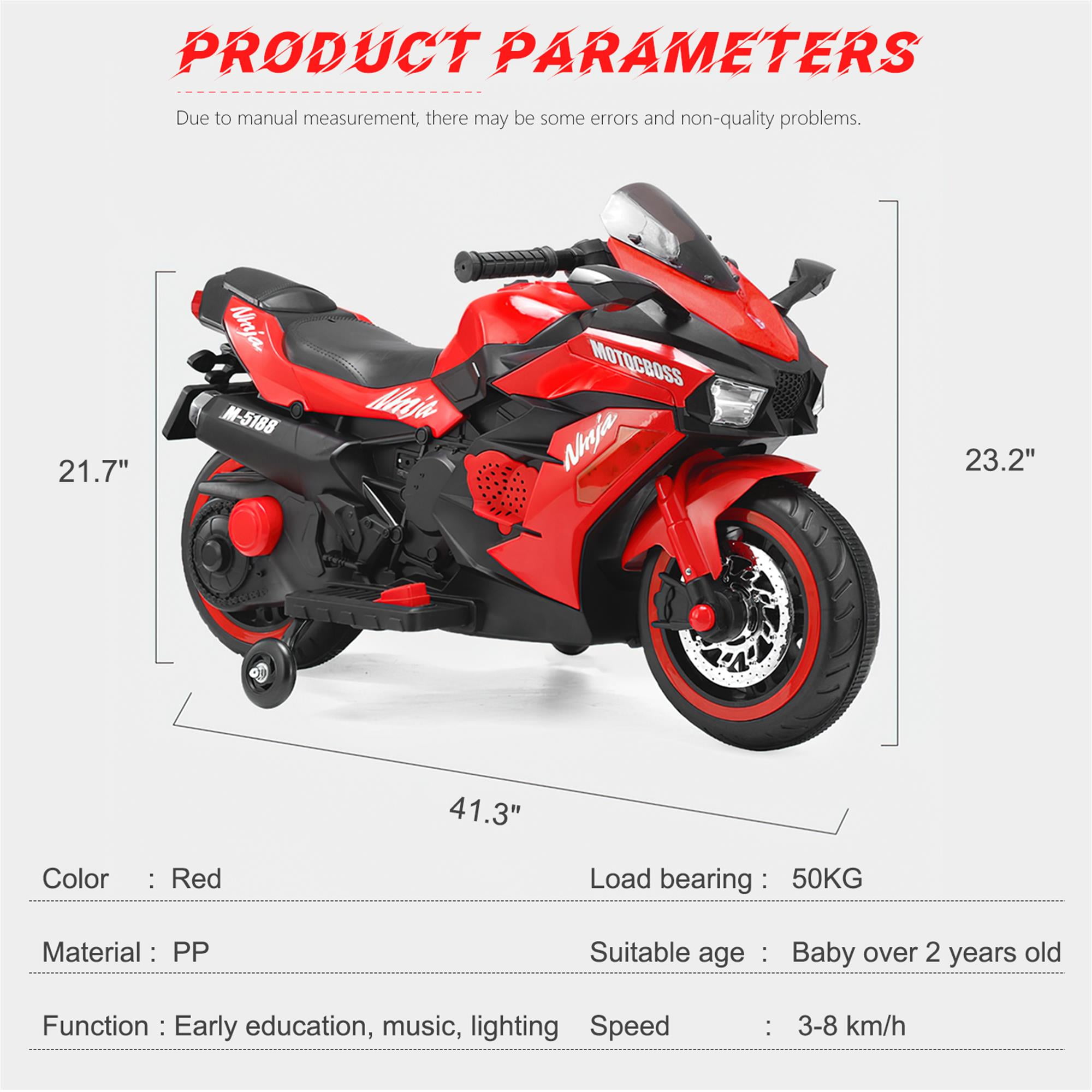 CIPACHO Kids 12V Battery Powered 4 Wheels Ride on Motorcycle Toy for Children Boys and Girls, Red
