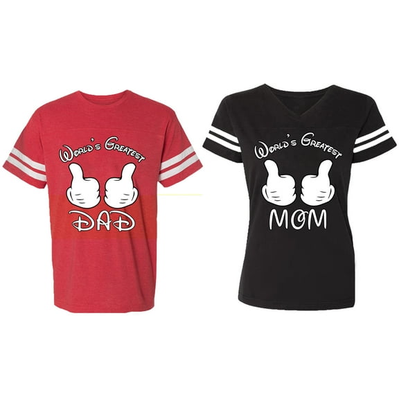 World's Greatest Dad Mom Matching Couple Cotton Jerseys (Men Red / Women Black) (Men S / Women XL)