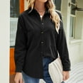 thumbnail image 2 of HAiming Corduroy Shirts for Women Solid Long Sleeve V-Neck Button down Cardigan Blouse Casual Loose Dressy Tops, 2 of 4