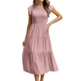 thumbnail image 2 of Women's Flutter Short Sleeve Smocked Midi Dress Summer Casual Tiered A-Line Dress Bohemian Beach Sundresses, 2 of 7