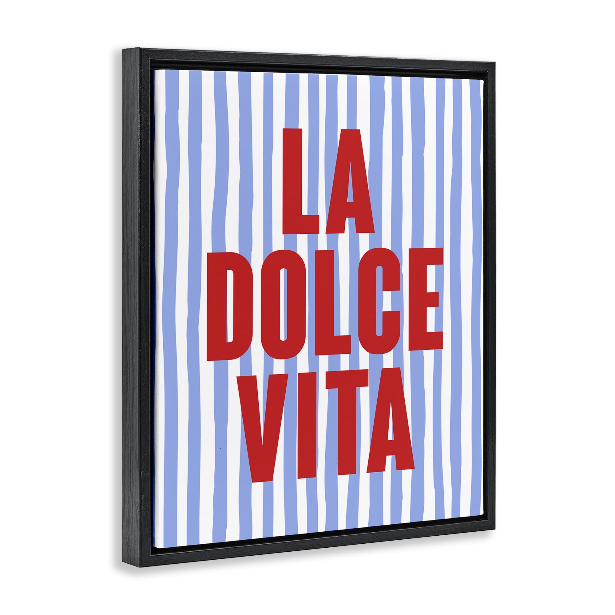 Stupell Industries La Dolce Vita on Blue Text & Numbers Painting Black Floater Framed Canvas Art Print Wall Art, 25 x 31