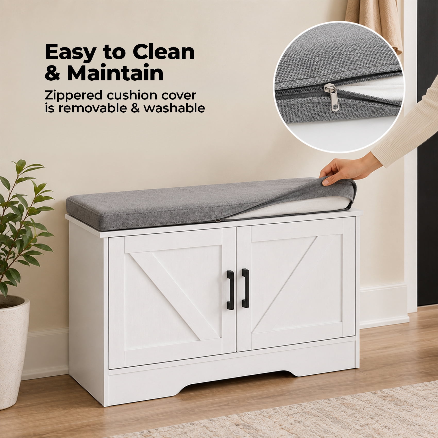 Alvantor 2-Tier Wooden Shoe Storage Cabinet Bench with Padded Seat and Adjustable Shelf for Entryway