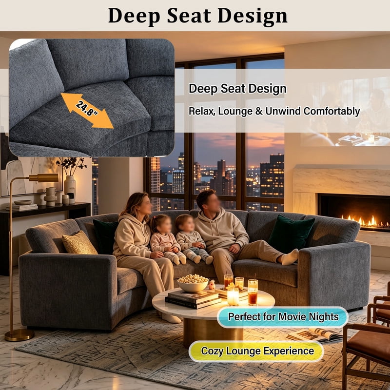 109.4'' Curved Modular Sectional Sofa, 3-4 Seat Half Moon Chenille Couch with Deep Seat, Semi Circular Accent Indoor Sofa Set