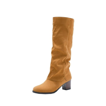 

Gzztg Tall Boots For Women Autumn And Winter Thick High-Heeled Casual Sleeve High-Barrel Knight Shoes