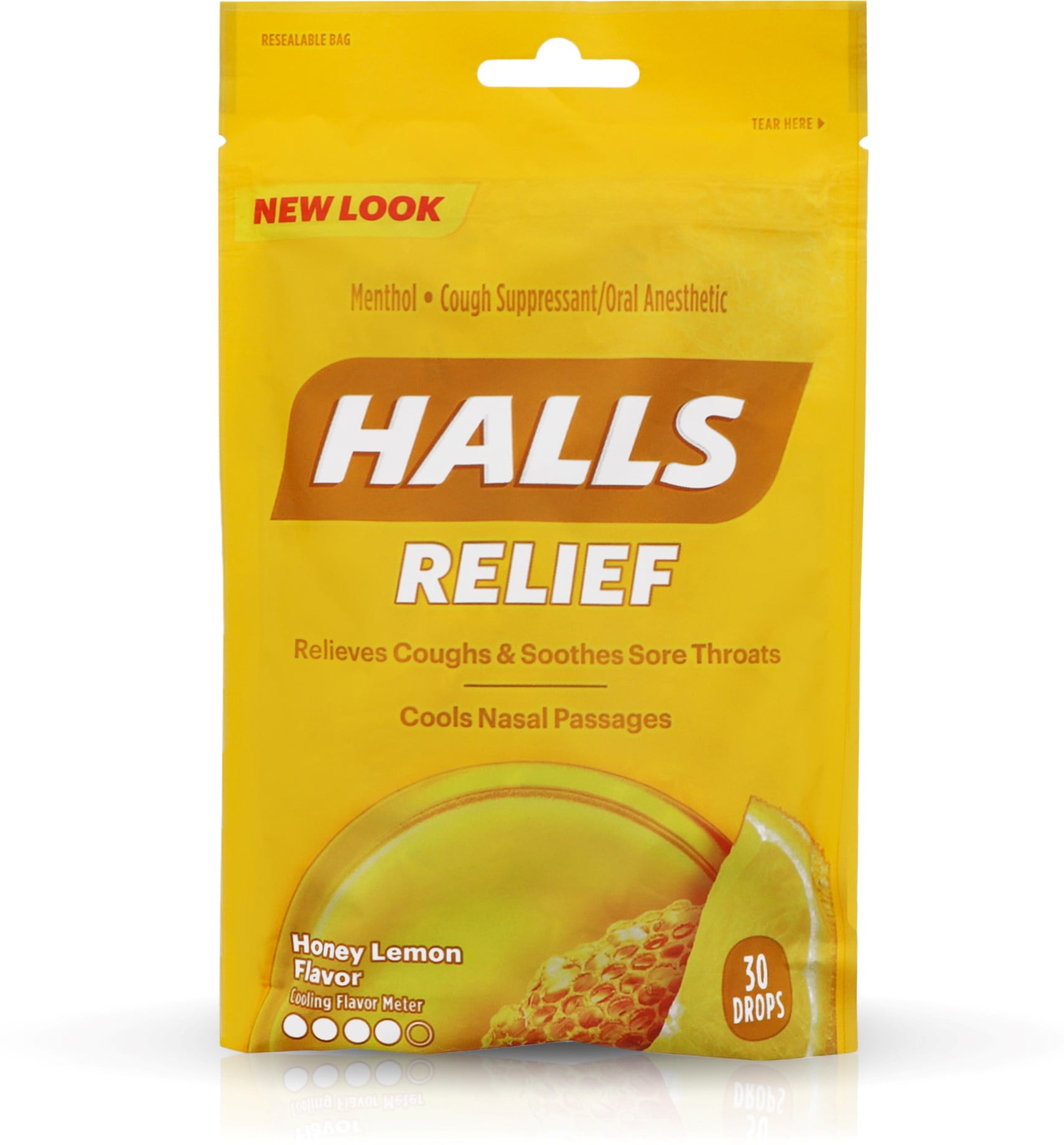 Halls Triple Soothing Action Cough Drops, Honey Lemon 30 Each (Pack of 2)