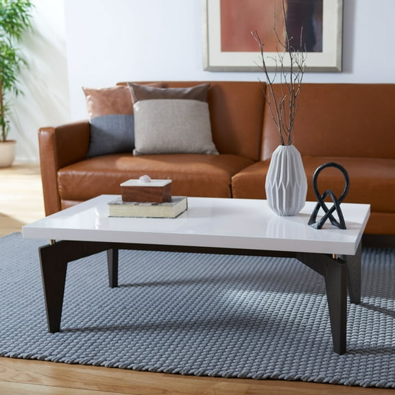 SAFAVIEH Josef Retro Lacquer Floating Top Coffee Table, White/Dark Brown