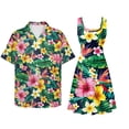 thumbnail image 2 of Jiueut Tropical Hibiscus Plumeria Monstera Palm Leaves Pattern Couple Matching Outfit Men's Button Down Shirt, Women's Sleeveless Sundress Beach Vacation Cruise Luau Family Matching Set, 2XL, 2 of 5