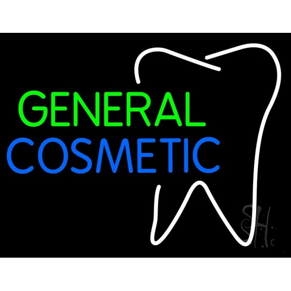 General Cosmetic With Tooth Logo LED Neon Sign 15 x 19 - inches, Black Square Cut Acrylic Backing, with Dimmer - Bright and Premium built indoor LED Neon Sign for Defence Force.