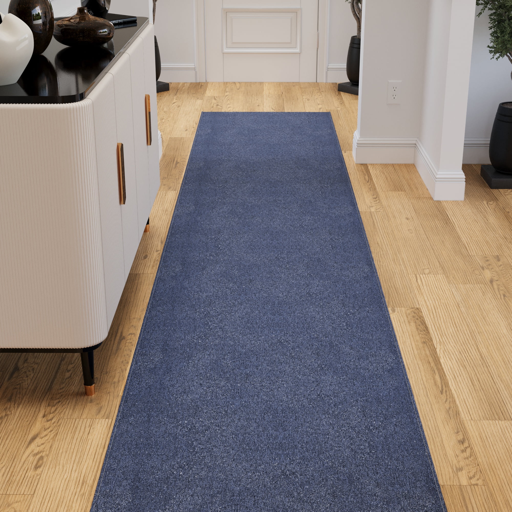 Ottomanson Hallway Runner Rug 1'10" x 47' Non-Slip Stain-Resistant Custom Size Carpet for Kitchen, Blue