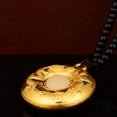 thumbnail image 7 of EOEMY Pure Yellow Gold Leaf Natural Jade Dragon Phoenix Lucky Buckle Round Pendant, 7 of 7