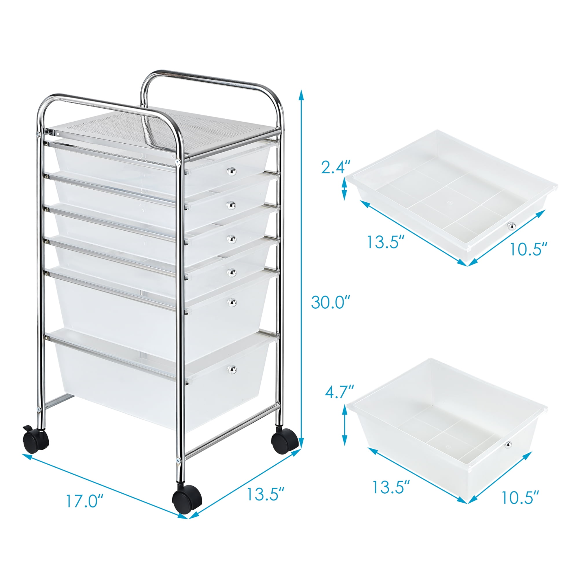 Costway 6 Drawer Rolling Storage Cart Scrapbook Paper Office Organizer Clear