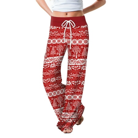 

Women s Pajama Lounge Pants Christmas Floral Plaid Print Comfy Casual Xmas Drawstring Palazzo Bottoms Pants Wide Leg Yoga Sport Trousers