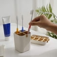thumbnail image 3 of Soporte de cepillo de dientes de bambú para baño con 4 compartimentos, organizador de soporte de encimera multifuncional para utensilios de cocina/suministros de oficina/pasta de dientes de baño Xemadio ZJWJ683-1, 3 of 6