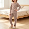 thumbnail image 4 of Fancifize Girls Boys Ribbed Lounge Sets Casual Long Sleeve Shirts Straight Leg Pants 2 Piece Loungewear Outfits, 4 of 6