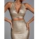 thumbnail image 4 of Vestido ajustado de Bella Barnett, sexy, con recorte, halter, sin espalda, dorado, 4 of 6