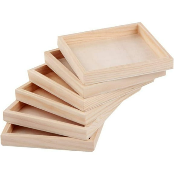 Dsseng 6 Pack Unfinished Small Wood Serving Tray for Crafts Projects DIY Wooden Trays Bulk Blank Wood Canvas Panel Boards Unfinished Wood Signs for Painting Arts Supply（4.8 * 4.8in）