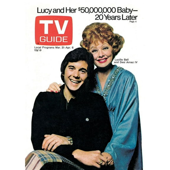 Desi Arnaz Jr., With Mother, Lucille Ball, (From Here'S Lucy), 20Th Anniversary Of First Tv Guide Cover, Tv Guide Cover, March 31-April 6, 1973. Tv Guide/Courtesy Everett Collection Poster Print (8 x