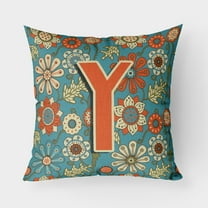 Carolines Treasures CJ2012-YPW1818 Letter Y Flowers Retro Blue Canvas Fabric Decorative Pillow  18H x18W multicolor