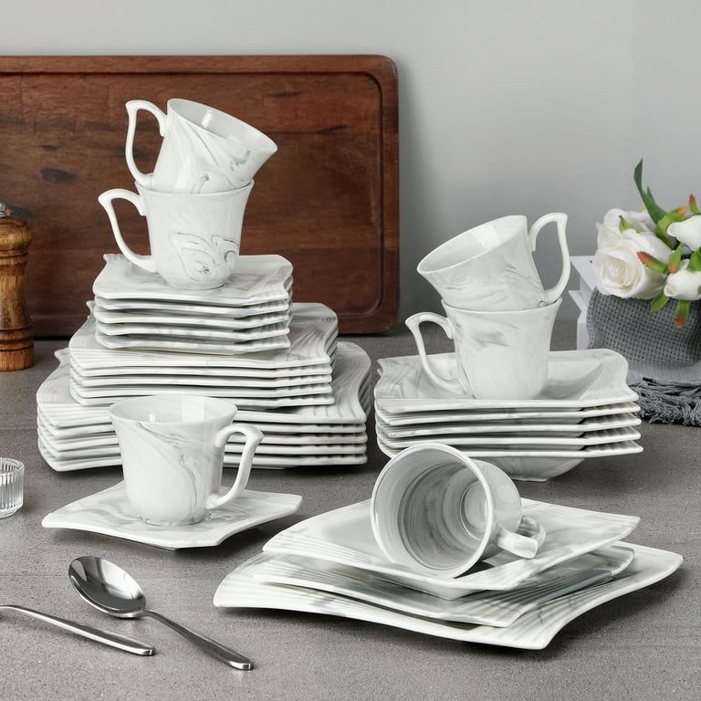 MALACASA 30-Piece Porcelain Dinnerware Set - Gray