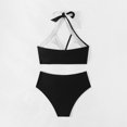 thumbnail image 5 of OSFVNOXV Color Blocked Swimsuits for Women 2-Piece Halter High Waisted Push Up Bikini Top Stretchy Hipster Swimwear Bottom, 5 of 8