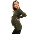 thumbnail image 5 of HA-EMORE Women's Maternity Shirts Round Neck Side Button Long Sleeve Pleated Top T-shirt Olive S, 5 of 7