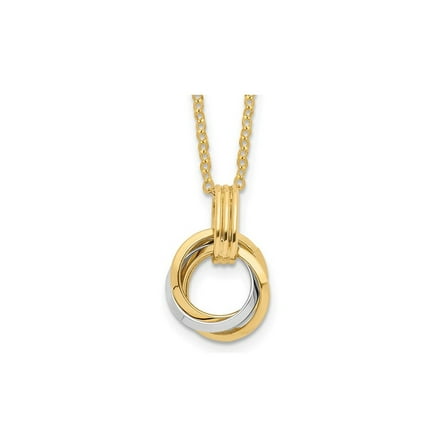14K Yellow and White Gold Interlocking Circle Necklace (16.75 inches 1 inch Ext)